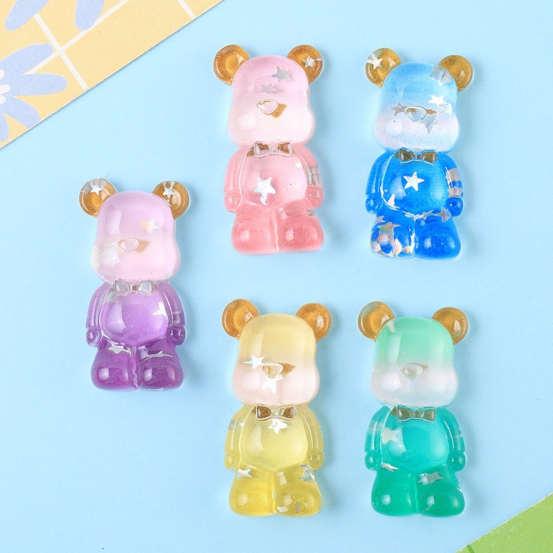 Sticker gắn dép, charm gấu Bearbrick trong suốt với sao nhũ lấp lánh