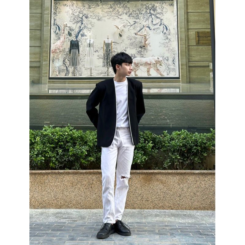 Blazer Nam Không Cổ Dáng Rộng phong cách Hàn Quốc -New Design Play Boys