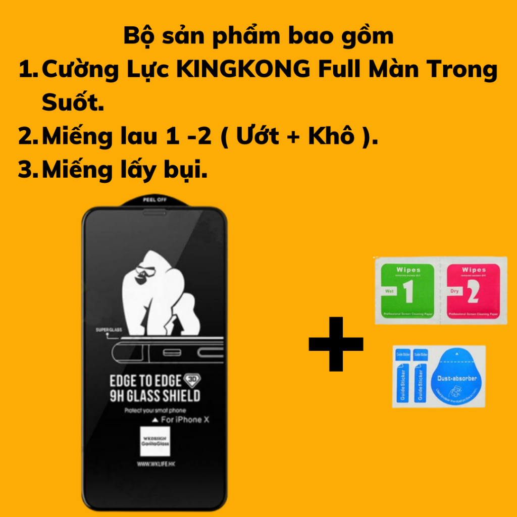 Kính Cường Lực Iphone KingKong và Chống Vân Tay và KingKong Xanh Full Màn 7/8/plus/X/Xsmax/11/12/13/14/15/pro/promax