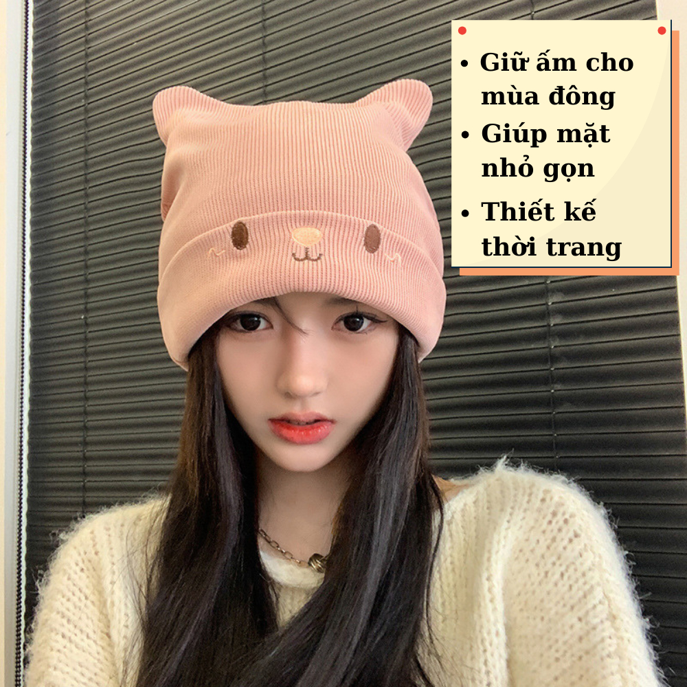 Mũ len nữ giữ ấm kiểu dáng Hàn Quốc. Nón len xinh chống lạnh dáng suôn giúp mặt thon gọn cho mùa thu đông 2023