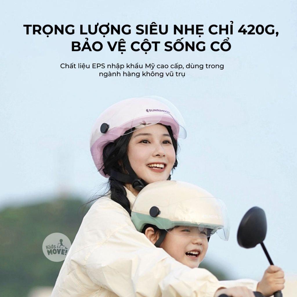 Mũ bảo hiểm cho bé có kính siêu nhẹ Sunrimoon CS-37 xe đạp và xe máy, có size người lớn