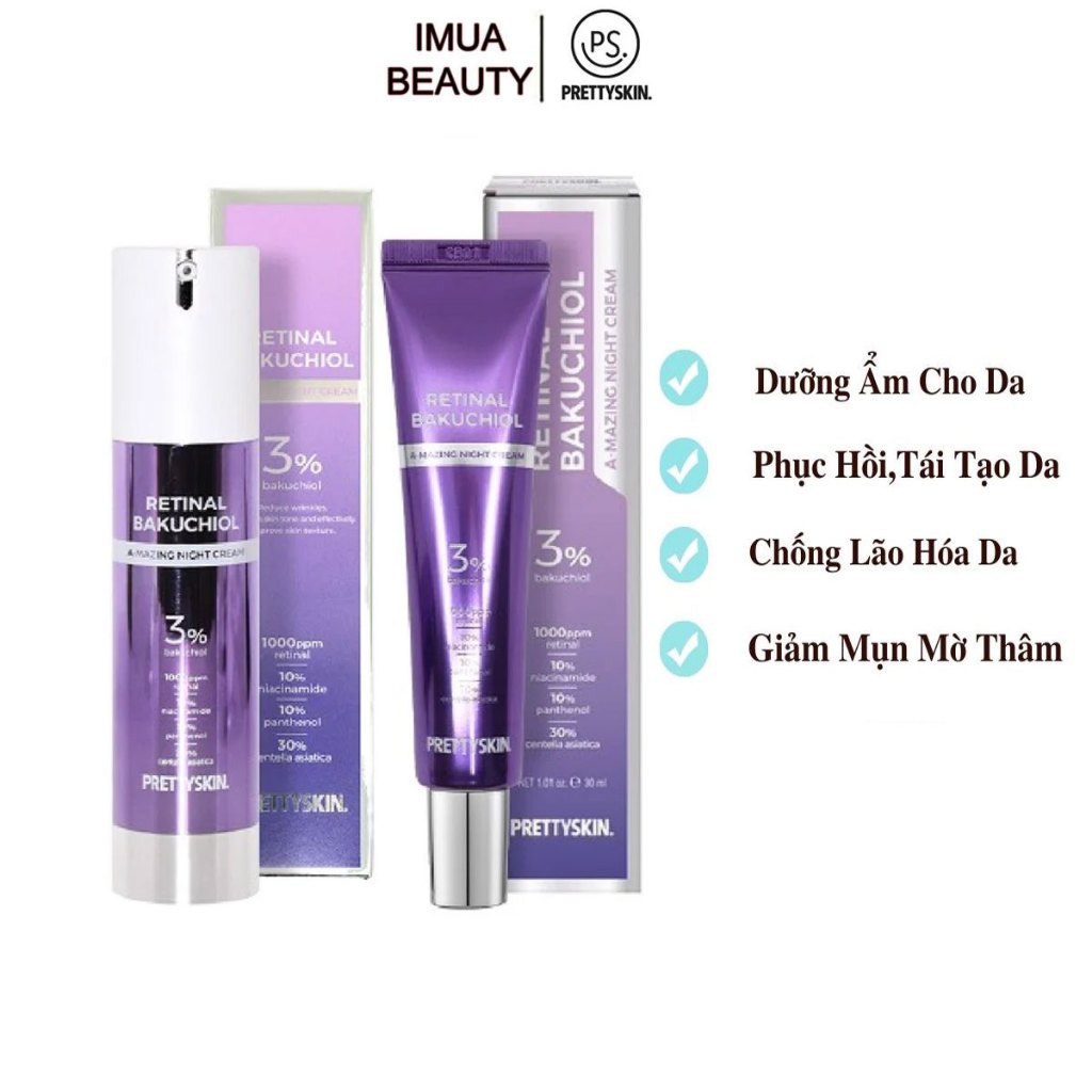 Kem dưỡng Retinal Pretty Skin bakuchiol A-mazing night cream tái tạo phục hồi, trẻ hóa làn da Prettyskin