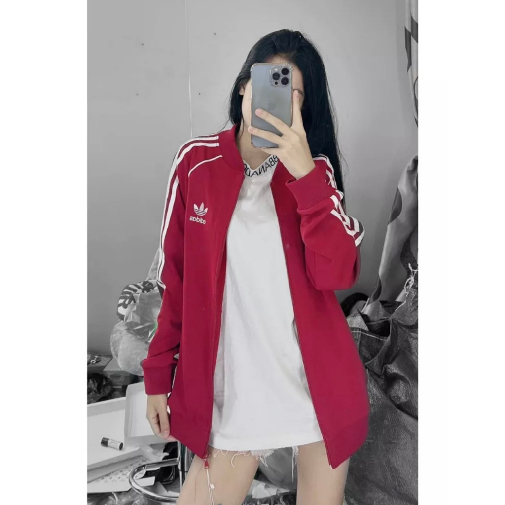 Áo Khoác Bomber Adidas Thể Thao Nam Vải Thun Nỉ Dày Co Giãn Khóa Chống Nước Áo Khoác 3 Sọc kẻ