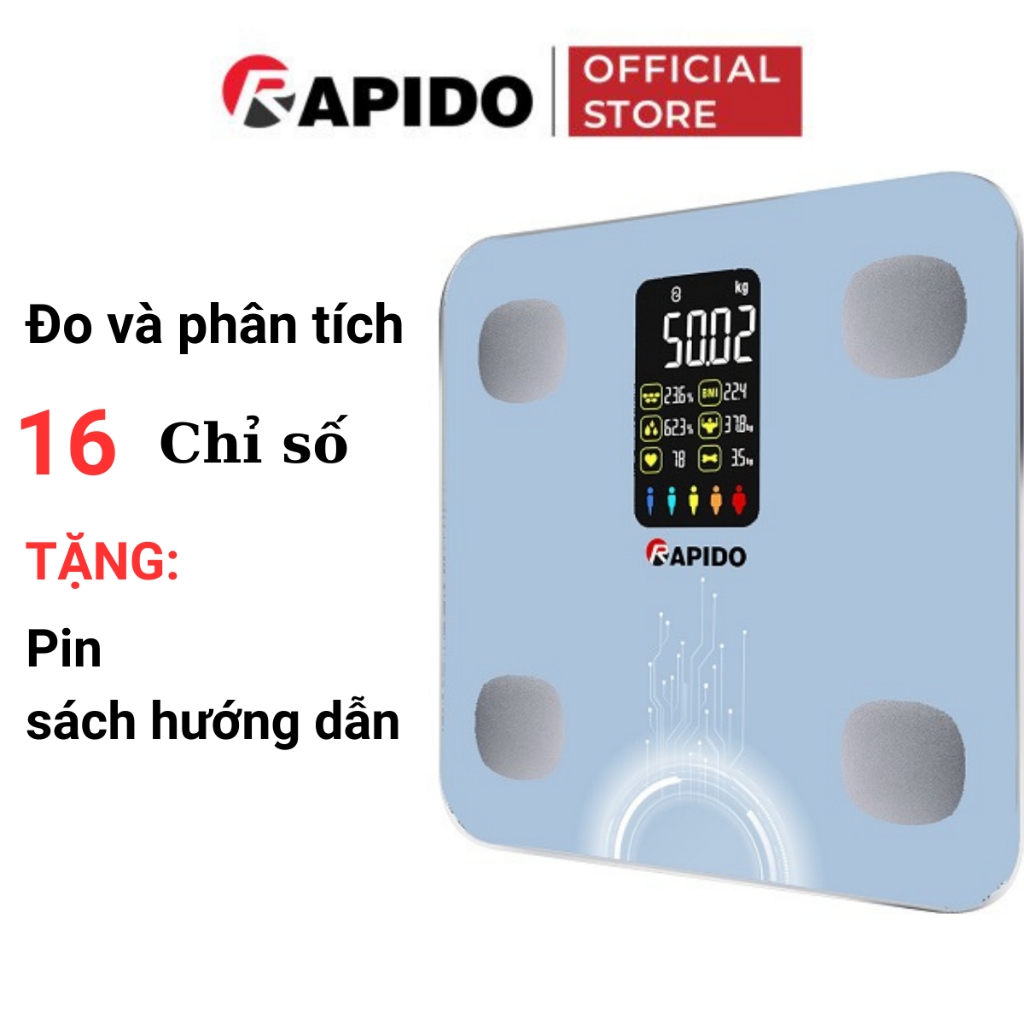 Cân sức khỏe thông minh Rapido phân tích 16 chỉ số cơ thể RSB04-S