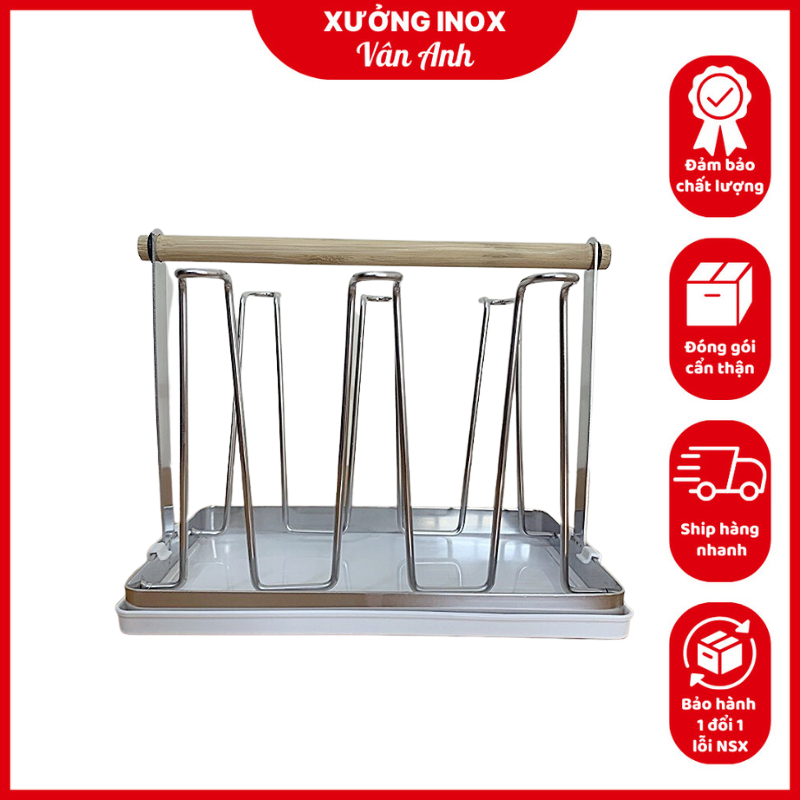 Bộ Giá Úp Cốc Vân Anh, Úp Cốc Kèm Khay, Giá Úp Cốc Inox Cao Cấp, Chắc Chắn, Bền Bỉ - Combo 4 Bộ