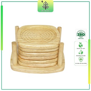 Bộ lót ly (cốc) 6 cái - Tặng kèm khay đựng tiện dụng | Gỗ Đức Thành - 20171 | Dùng cho gđ, quán cafe