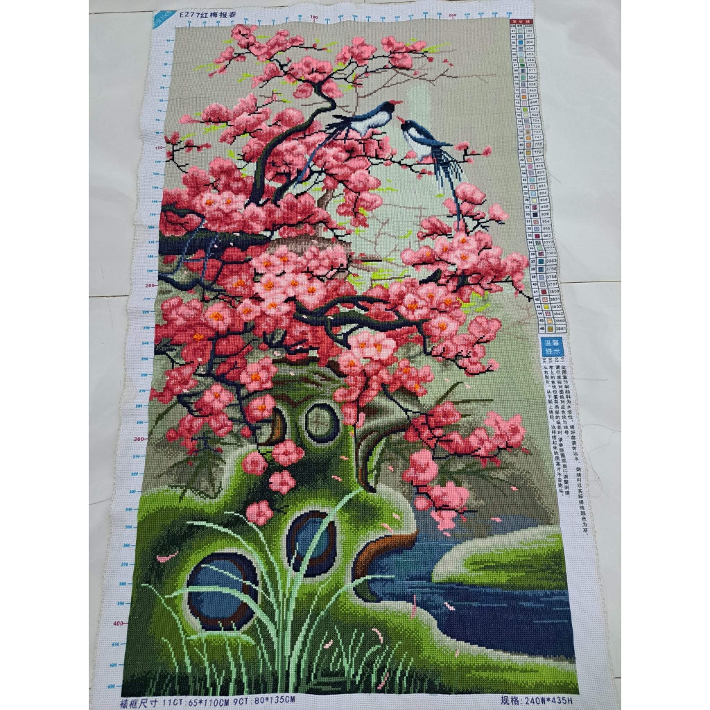 Tranh thêu chữ thập hoa  e277 cm