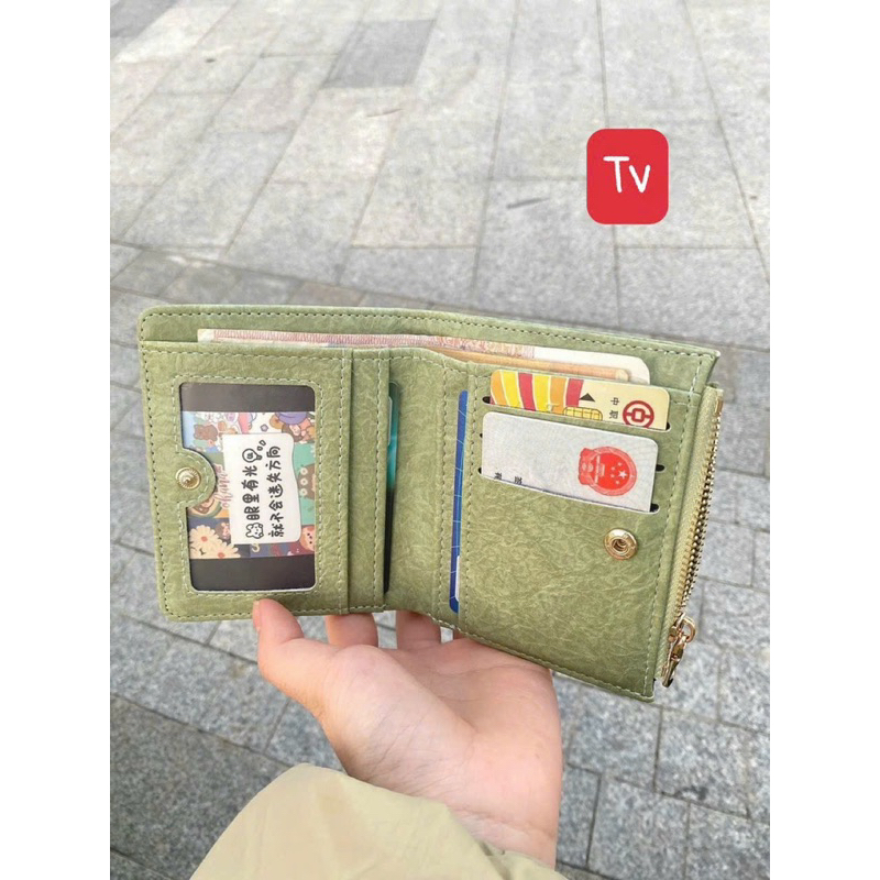 Ví Da PU Ngắn Dạng Gập Màu Trơn Phong Cách Hàn Quốc Cho Nữ