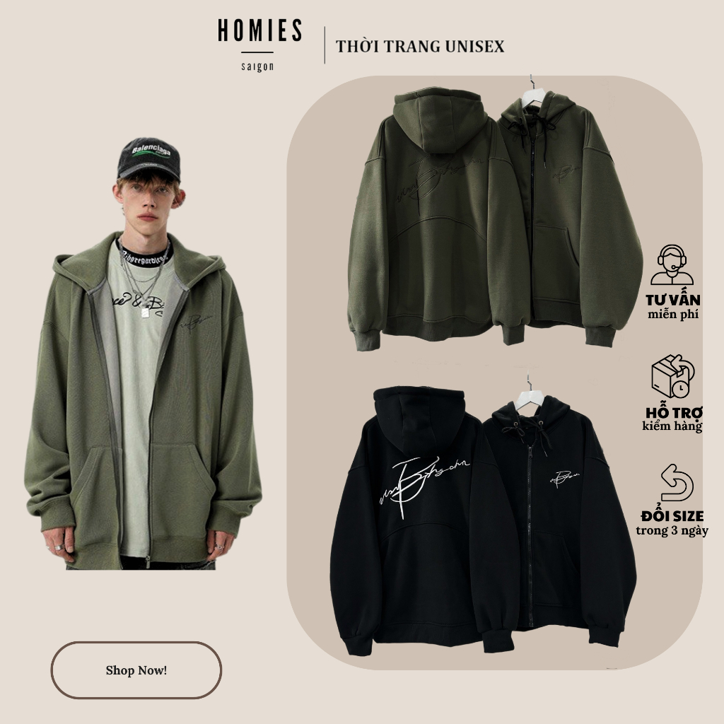Áo khoác hoodie BHG, áo khoác nỉ form rộng có mũ nam nữ unisex - Homies Saigon