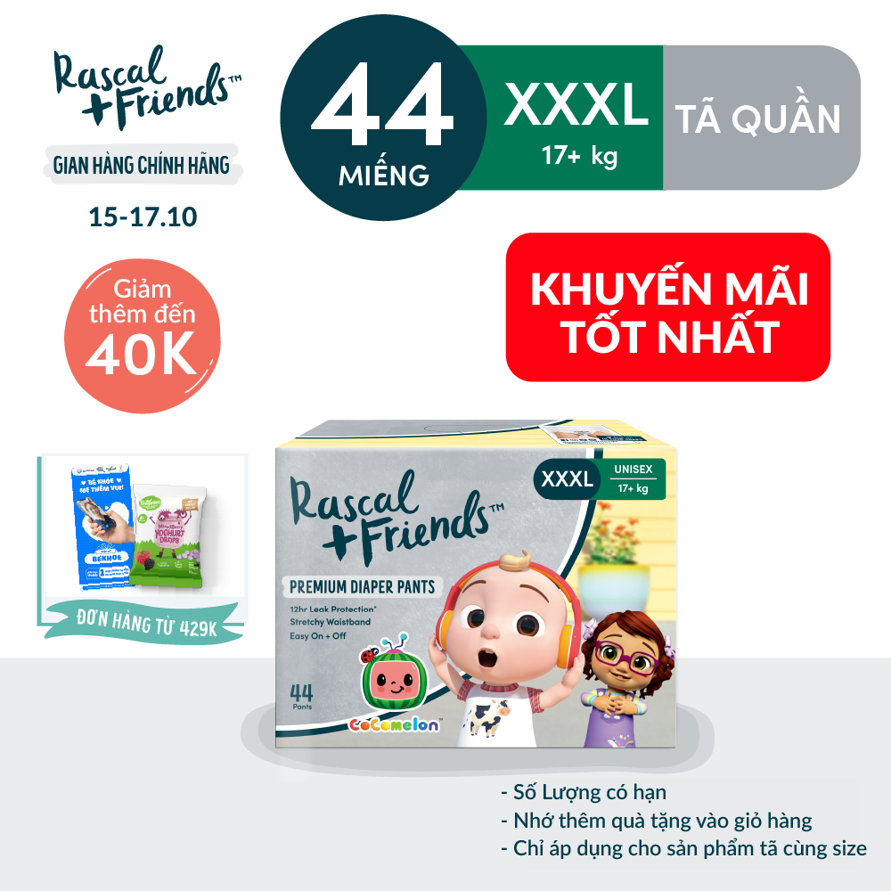 Tã Bỉm Quần Rascal + Friends Cocomelon Size XXXL44 miếng