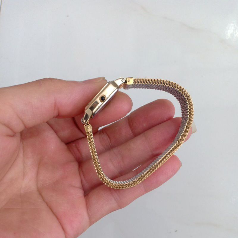 Đồng hồ nữ si thụy mặt vuông tank hiệu BUREN dây chun mạ vàng độ mới cao 90%