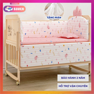 Cũi Gỗ Đa Năng 6in1 Cho Bé Honalife Gồm (Cũi, Quây, Nệm, Màn), vừa làm nôi, giường ghép, bàn thay tã ... an toàn cho bé