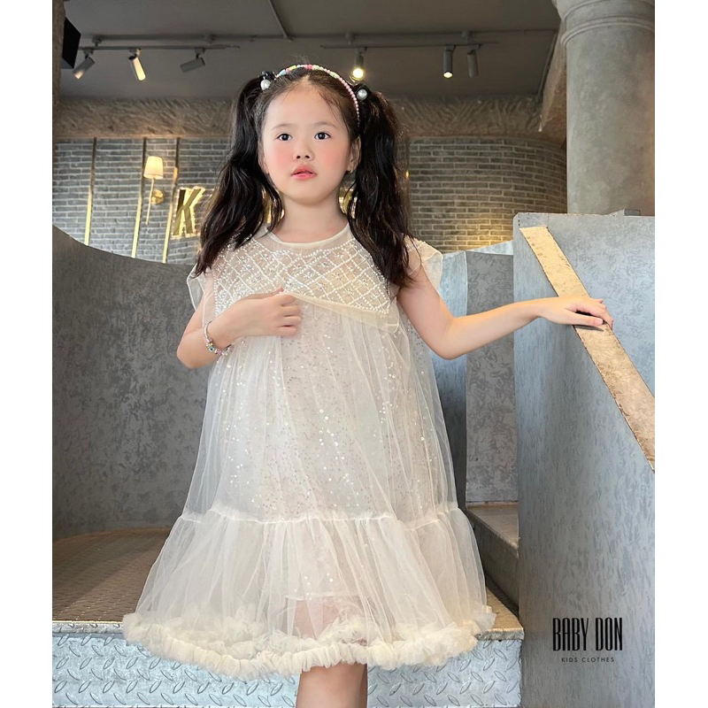 Đầm Lưới Xòe Đính Hạt Cho Bé Gái