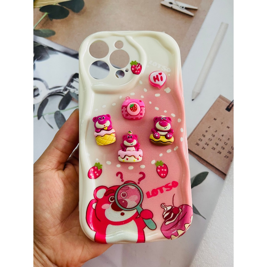 Ốp điện thoại silicon mềm chống sốc hình gấu dâu màu hồng cho 6/7/7p/x/xsm/11promax/12promax/13promax/14promax