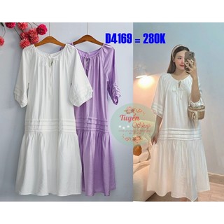 Đầm suông cổ tròn xếp pli tay lỡ