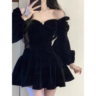 [SẴN CÓ BIGSIZE] Đầm Ulzzang Nhung Trễ Vai - Kèm ảnh thật