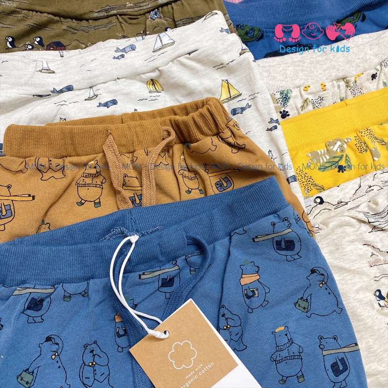 Quần dài NAME.IT cạp cao, chun, quần legging xuất dư vải ORGANIC COTTON co dãn 4 chiều cho bé