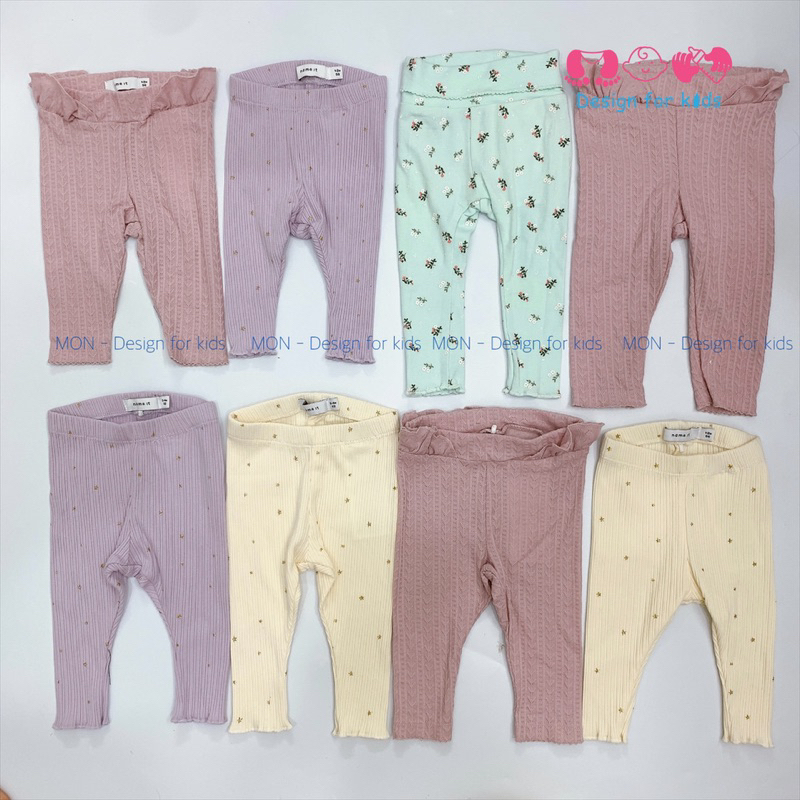 Quần dài NAME.IT cạp cao, chun, quần legging xuất dư vải ORGANIC COTTON co dãn 4 chiều cho bé