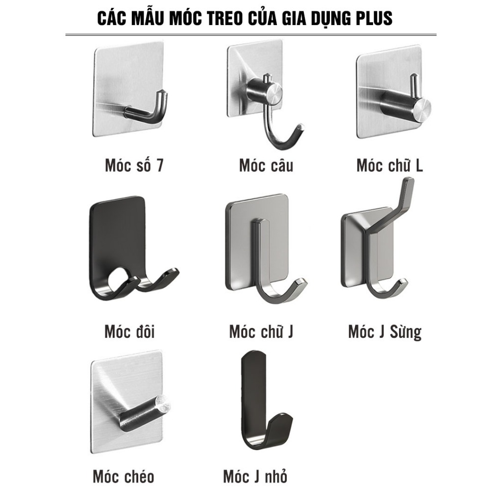 Móc dán tường chịu lực 8KG bằng inox 304 cao cấp không cần khoan - tặng kèm keo dán miễn phí LAZYDO (LZ-0702)