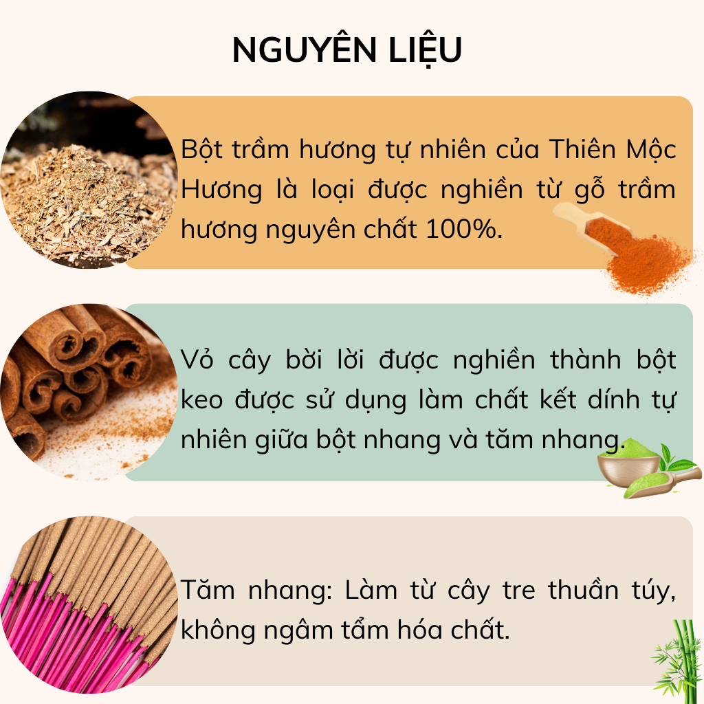 Nhang trầm hương Thiên Mộc Hương loại 8 năm tích trầm, ít khói, thơm nhẹ, dễ chịu, không kích mũi, 30cm