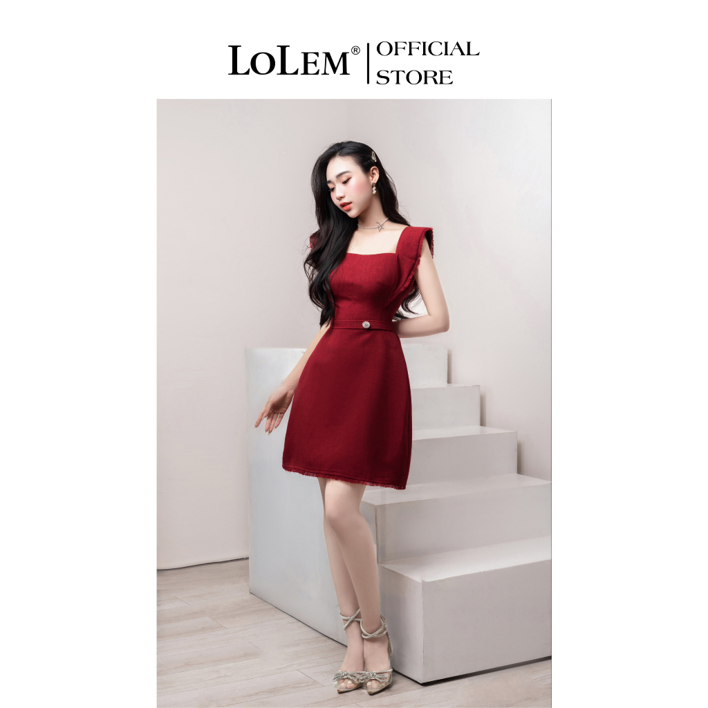 Đầm chữ A cổ vuông hở lưng LOLEM DO249 form ngắn chất linen lụa thoáng mát