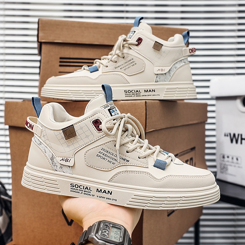 Giày nam mẫu mới, sneaker cổ cao cá tính siêu đẹp mã 2260 màu be LALABEO Fashion