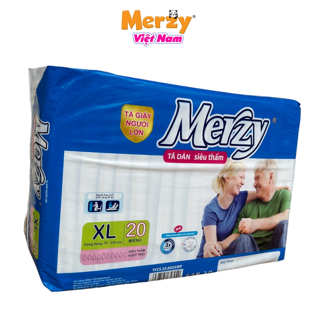 Tã Dán Người Lớn Merzy Cao Cấp Siêu Thấm Khô Thoáng Size XL 20 Miêng