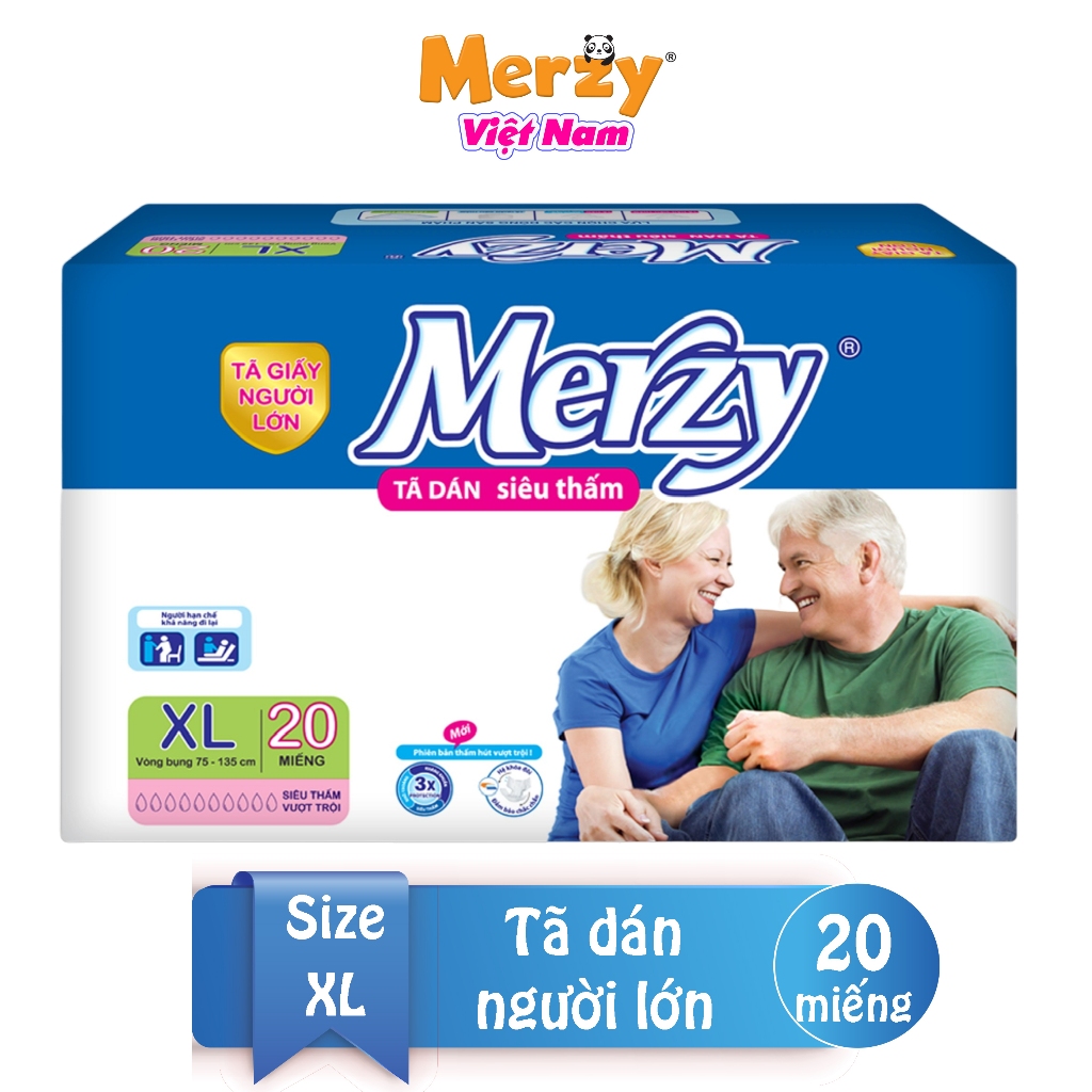 Tã Dán Người Lớn Merzy Cao Cấp Siêu Thấm Khô Thoáng Size XL 20 Miêng