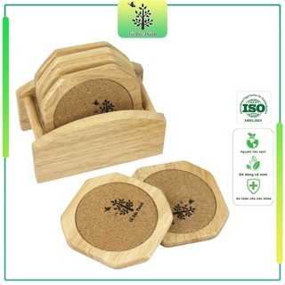 Bộ 6 cái lót ly (cốc) vát góc - Tặng kèm khay đựng siêu tiện dụng | Gỗ Đức Thành 23201