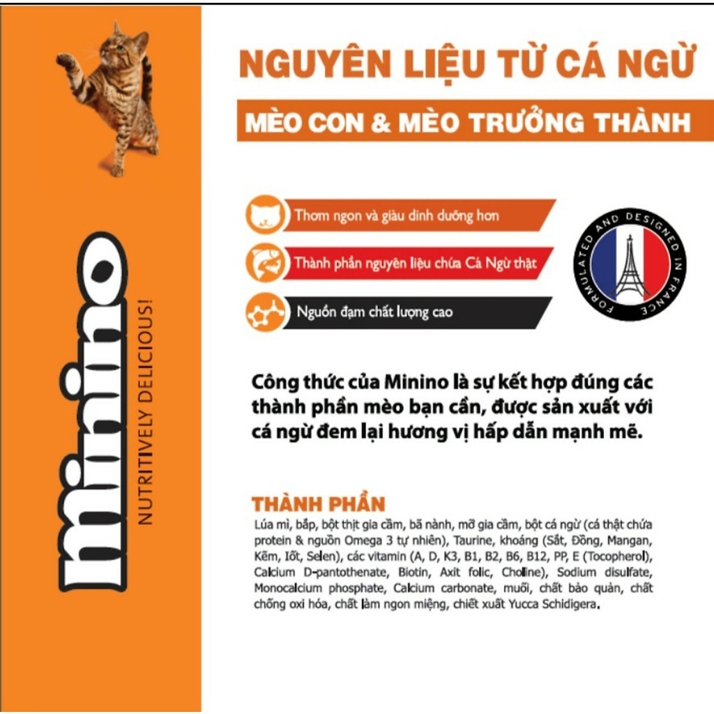 Thức ăn hạt cho mèo con và mèo trưởng thành vị cá ngừ Minino 480gr