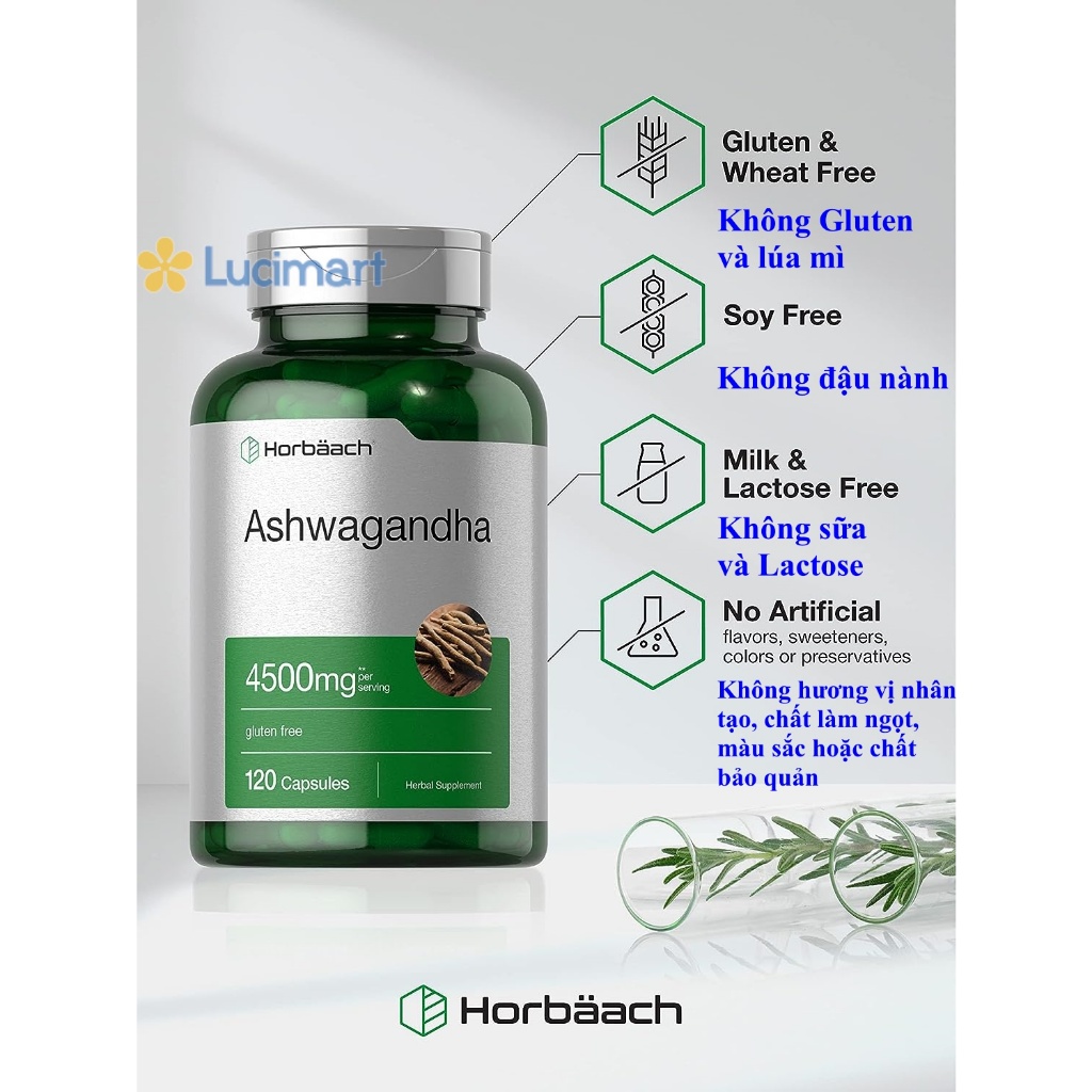 Viên uống nhân sâm Ấn Độ Ashwagandha 4500mg Horbaach