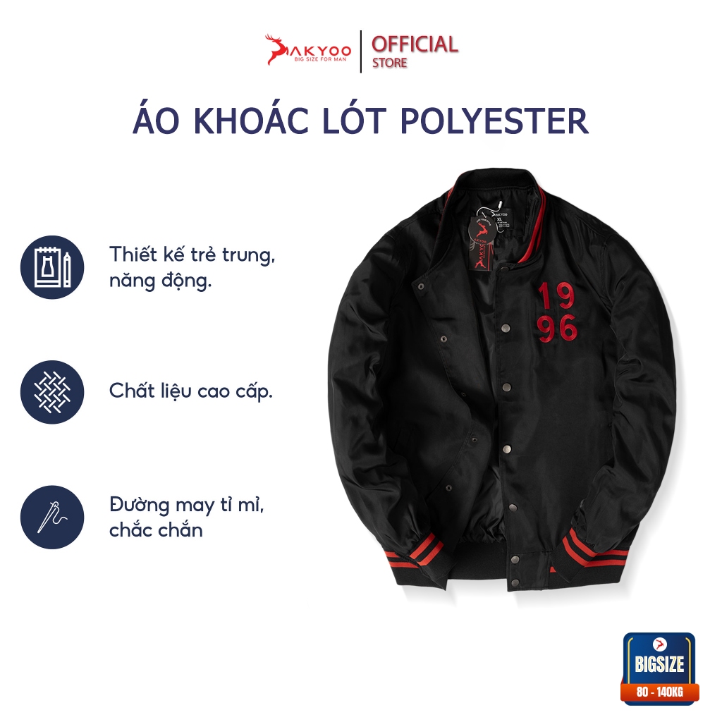 Áo Khoác Bomber Bigsize Nam AKYOO 2 Lớp Cao Cấp Không Bai Nhão- AK BB DEN