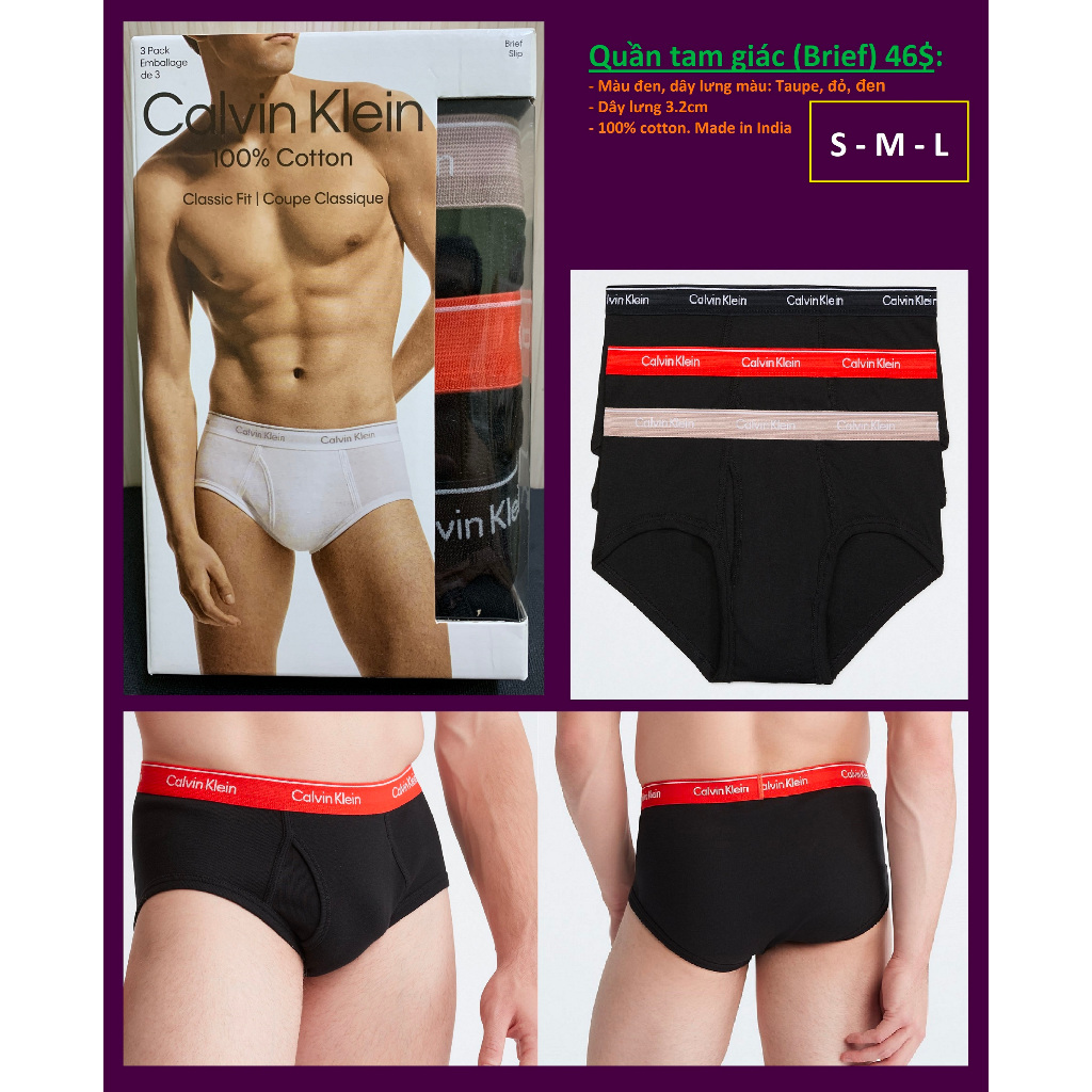 Chính hãng Mỹ - CK.B03 S,M,L Quần lót nam CK Calvin Klein tam giác Brief