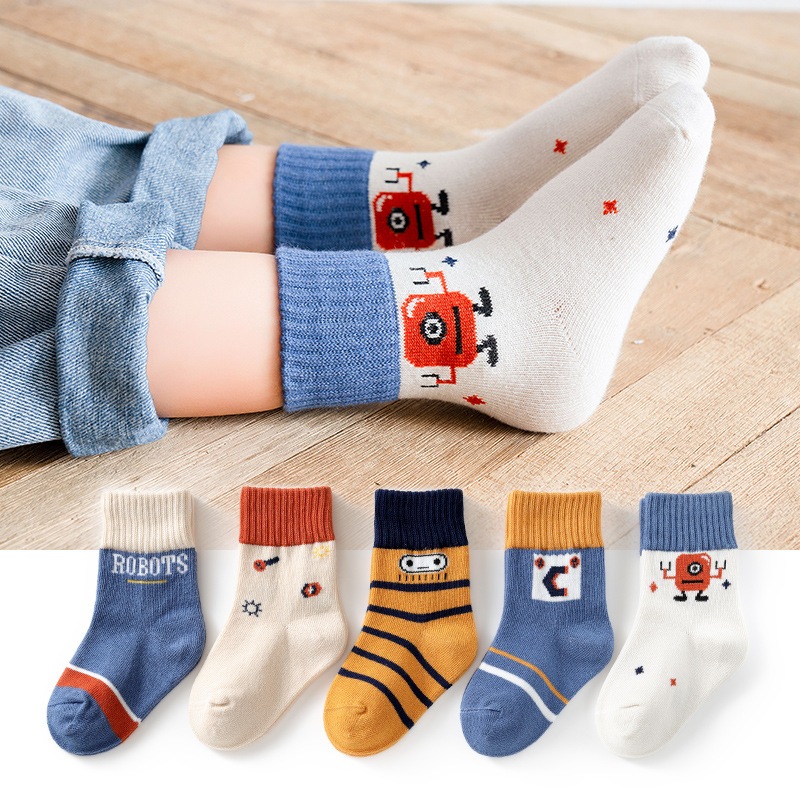 Set 5 đôi tất bé trai hình thú đáng yêu style Hàn Quốc