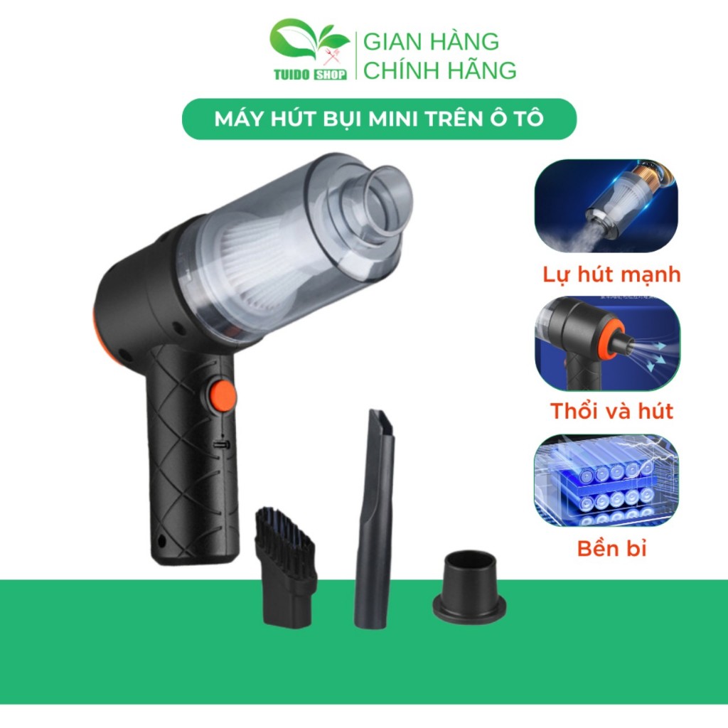 Máy hút bụi cầm tay mini Không Dây, Vệ Sinh Ô Tô, Gia Đình, Hút Bụi Giường Nệm Lông Chó Mèo hút siêu mạnh. - TUIDO.STORE