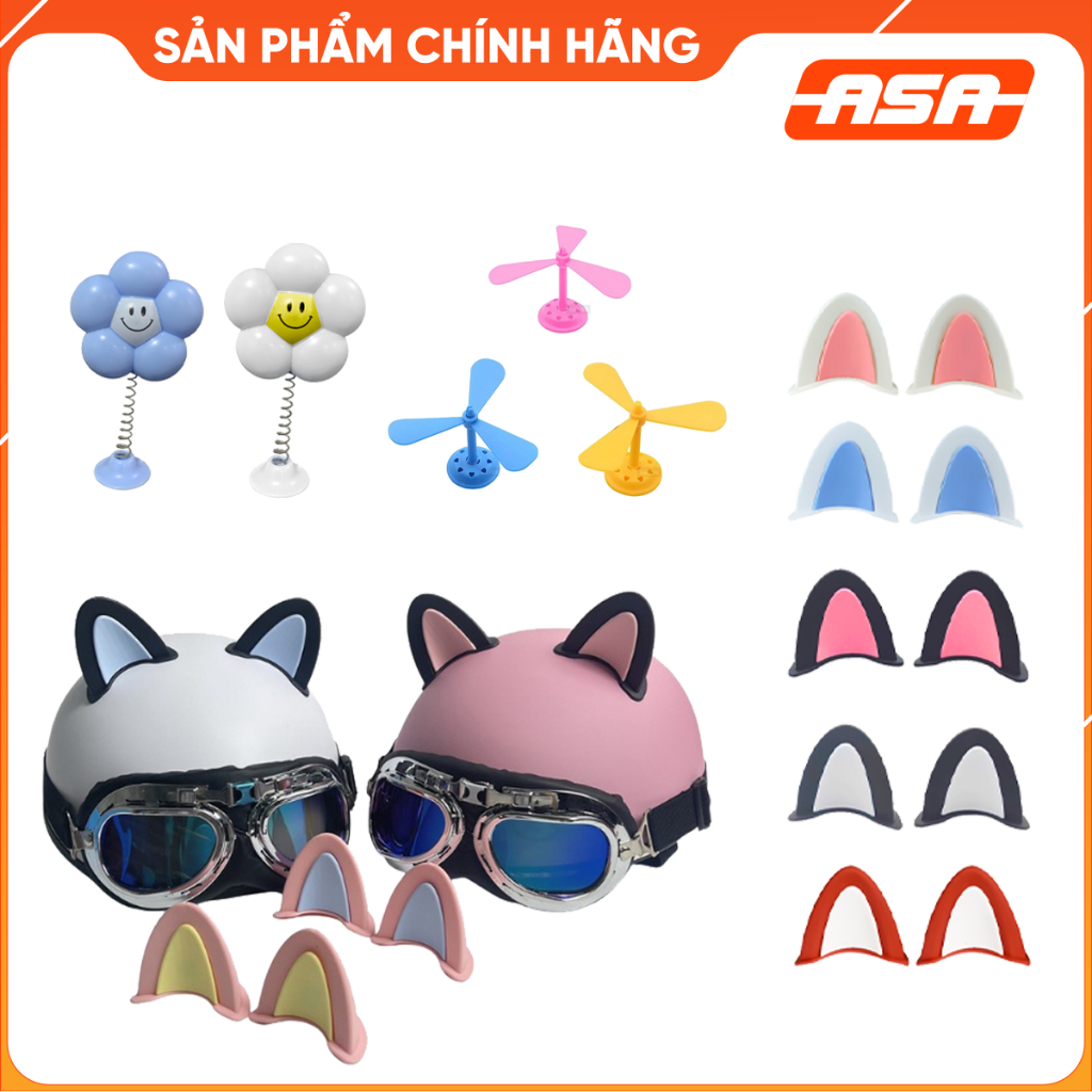 Tai mèo trang trí mũ bảo hiểm, phối màu dễ thương kèm kem dán 3M