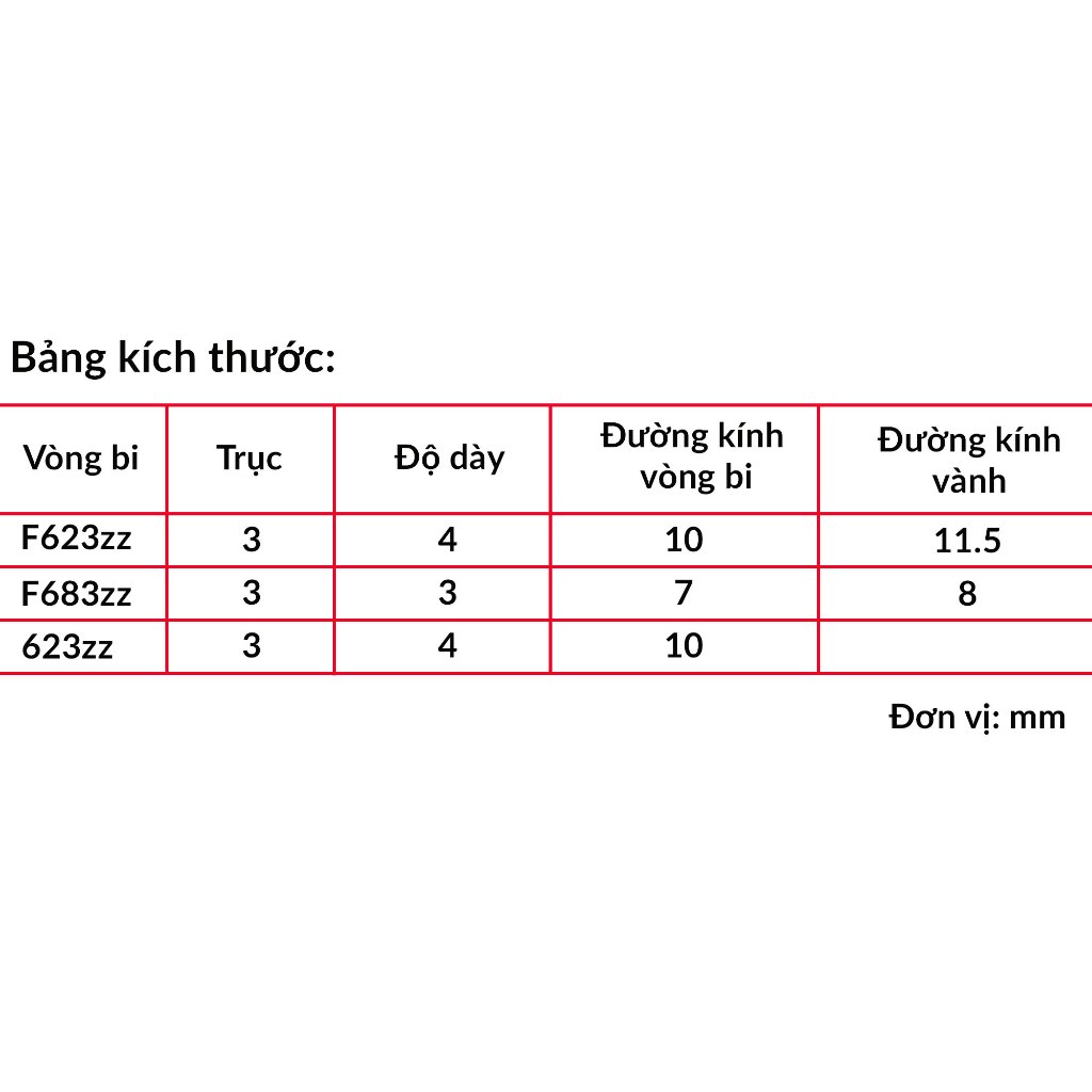 Vòng bi  trục 3mm F623zz | F683zz | 623zz 623zz