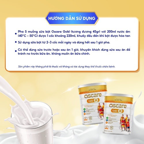 Sữa bột cho người cao tuổi Oscare Gold, ngăn ngừa loãng xương, nâng cao sức khỏe người già