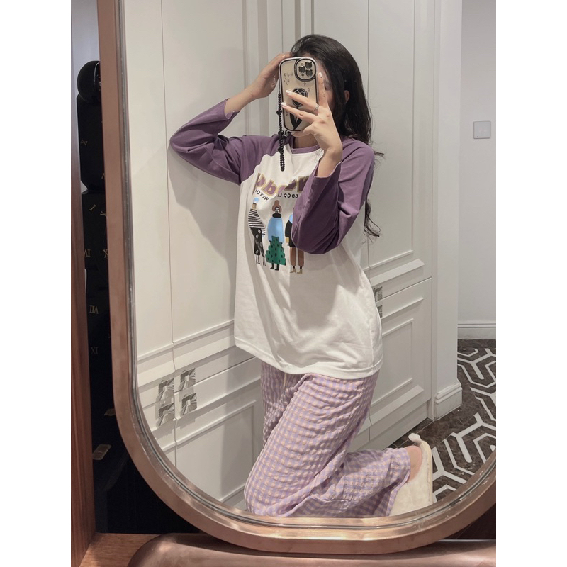 Bộ tím áo wendy phối quần kẻ