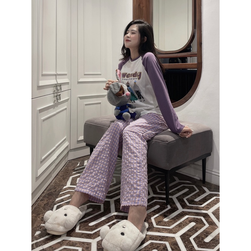 Bộ tím áo wendy phối quần kẻ