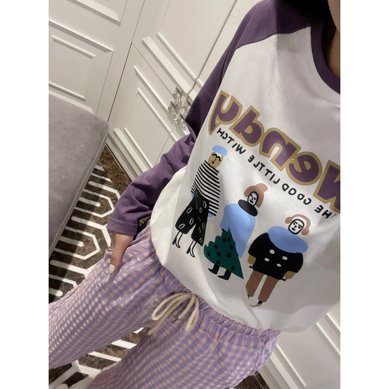 Bộ tím áo wendy phối quần kẻ