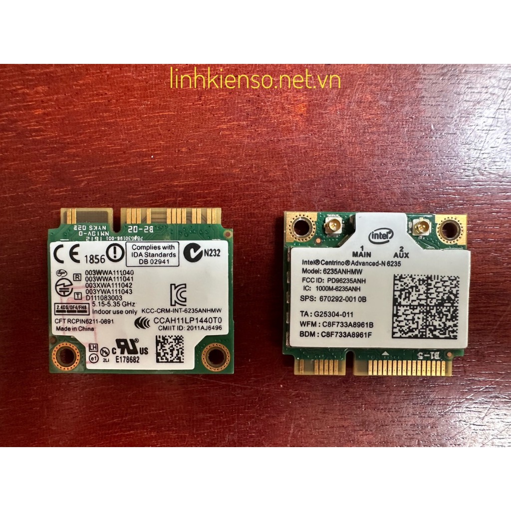 Card Wifi Intel Centrino advanced-N 6235 6235AN 6235ANHMW AC 2.4G & 5G 300Mbps 802.11A/B/G/N Mini PCI-E Bluetooth 4.0 mớ