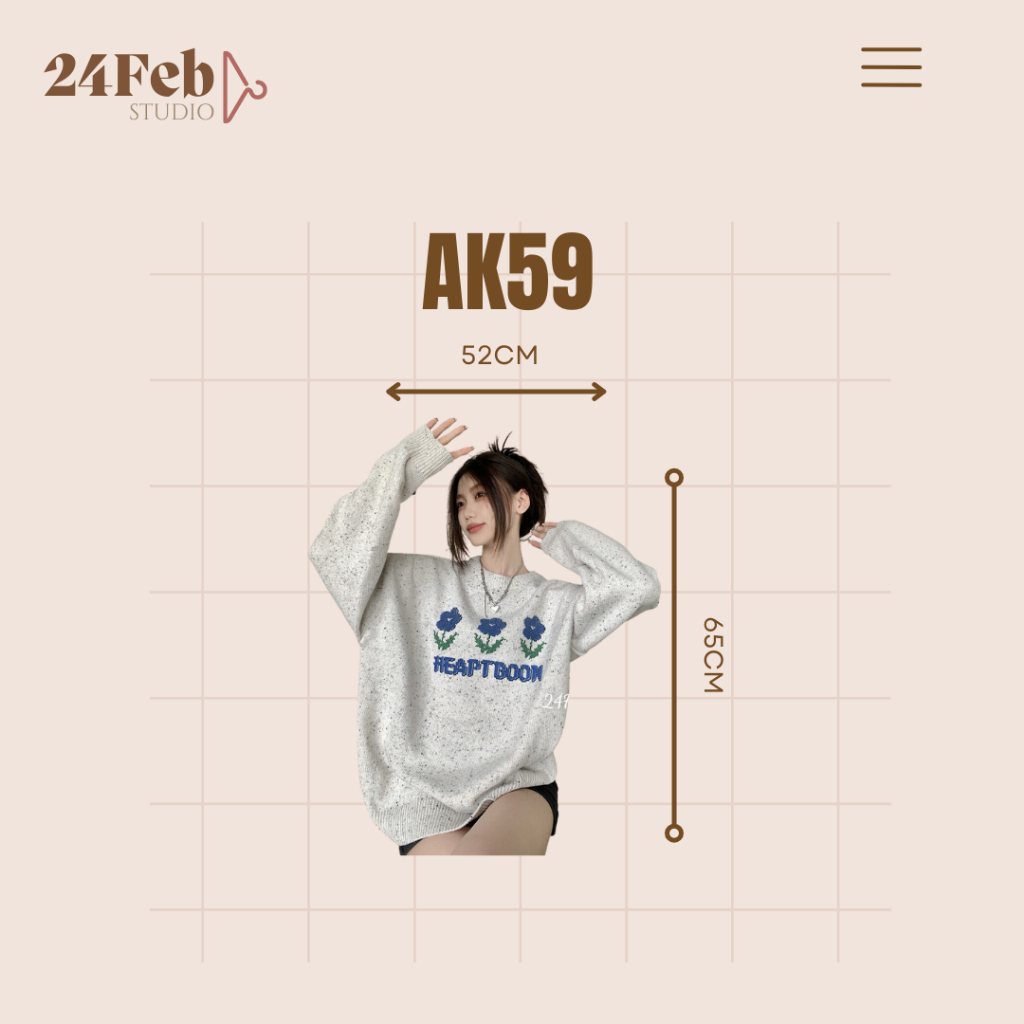 Áo len hoa xám tiêu form rộng phong cách ulzzang Hàn Quốc