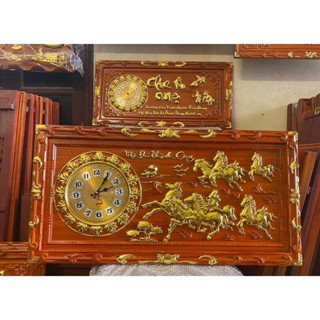 Tranh Đồng Hồ Mã Đáo Thành Công, Tranh Treo Tường Gỗ Hương Điêu Khắc Nguyên Tấm (KT 41x81cm)