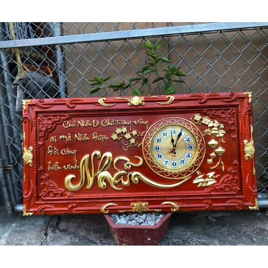 Tranh Đồng Hồ Gỗ Chữ Nhẫn, Tranh Treo Tường Gỗ Hương Điêu Khắc Nguyên Tấm (KT 41x81cm)