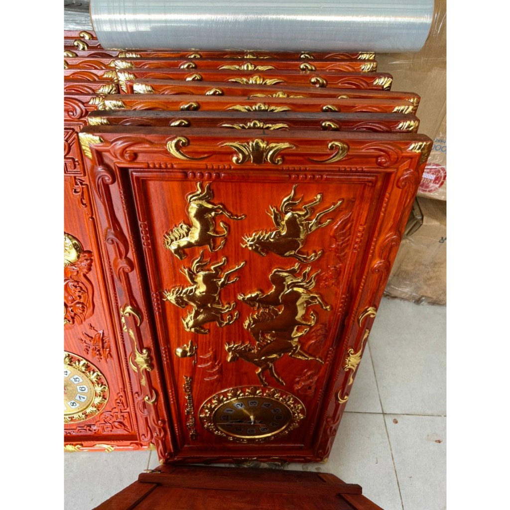 Tranh Đồng Hồ Mã Đáo Thành Công, Tranh Treo Tường Gỗ Hương Điêu Khắc Nguyên Tấm