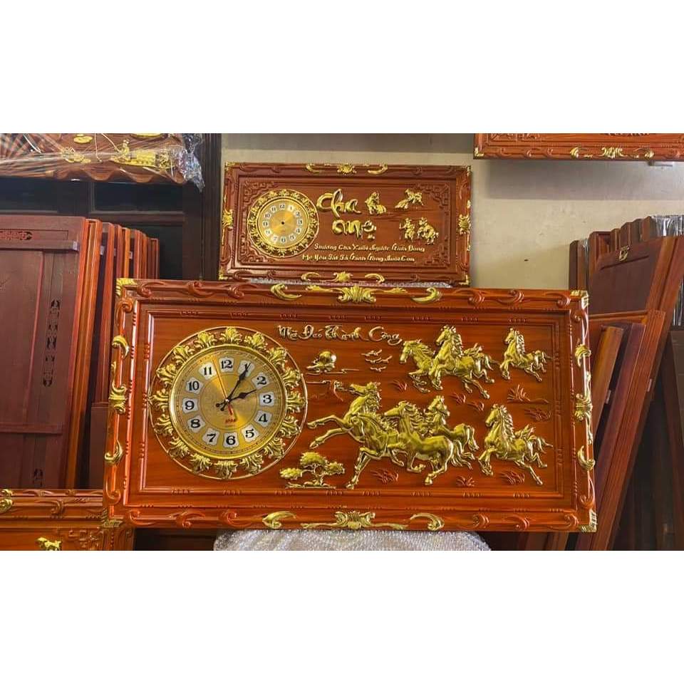 Tranh Đồng Hồ Mã Đáo Thành Công, Tranh Treo Tường Gỗ Hương Điêu Khắc Nguyên Tấm