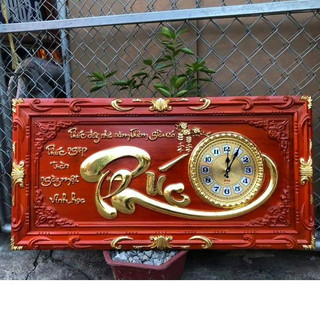 Tranh đồng hồ gỗ chữ phúc, tranh treo tường gỗ hương điêu khắc nguyên tấm