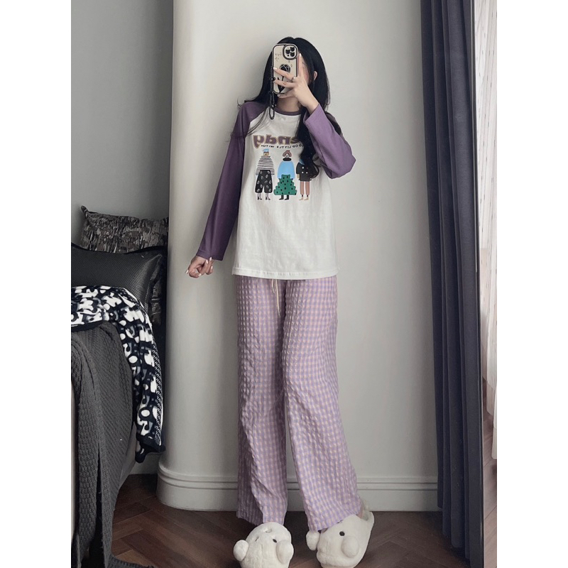 Bộ tím áo wendy phối quần kẻ