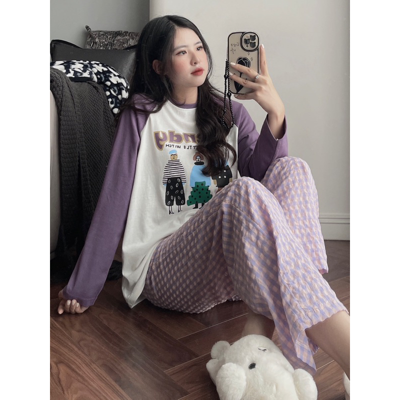 Bộ tím áo wendy phối quần kẻ